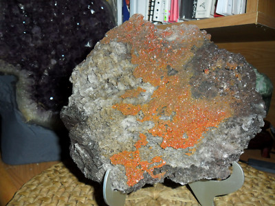 9 lbs Fire Red Vanadinite Crystals Cluster on Calcite Geronimo Mine, AZ.