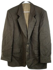 Oscar De La Renta Mens Wool Blazer 42R Brown Houndstooth Tailored Jacket