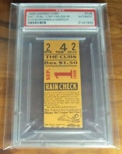 Hack Wilson Home Run HR Ticket PSA Rogers Hornsby MVP 1929 Chicago Cubs Pennant