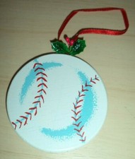 CHRISTMAS BASEBALL WOODEN ORNAMENT
