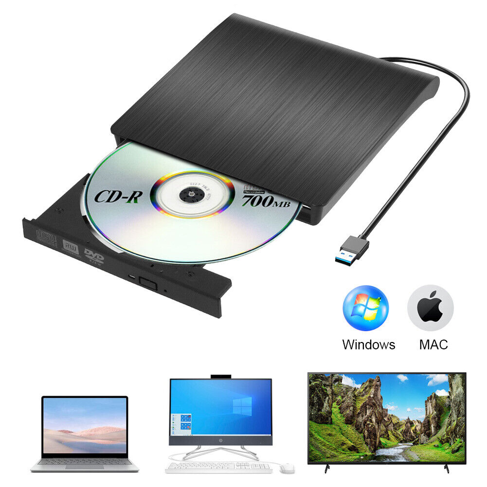 Neu Externes DVD Laufwerk USB 3.0 Brenner Slim CD,DVD-RW Brenner Für-PC Laptop