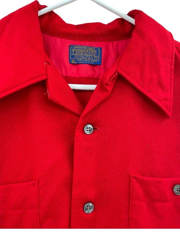 Vintage 1950's/1960's Pendleton Board Shirt Red Wool Flap Pockets size Large USA - Image 4 of 4