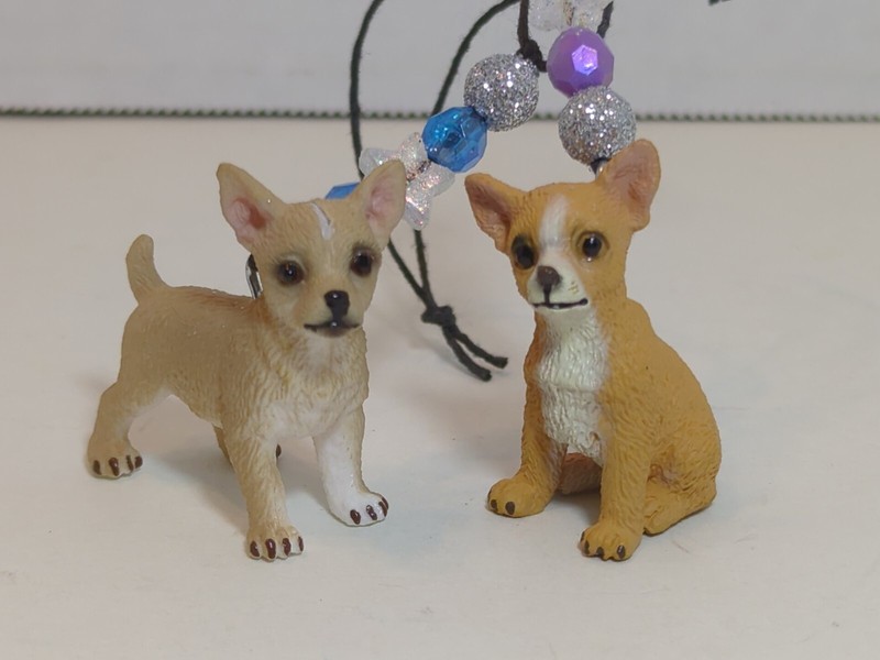 CUSTOM Lot Of 2 Chihuahua Christmas Ornaments Miniature Puppy Dogs Tan NEW Cm