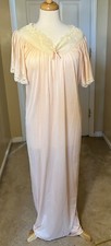 Vintage Uni n Made Pink Bari Lace Long Night Gown Medium Flared Sleeves Granny