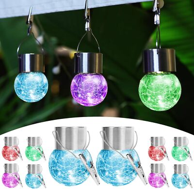 10-Pack Hanging Solar Powered LED Light with 8 olor Auto-Changing, Cracked Glass