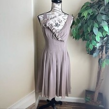 Suzi Chin for Maggy Boutique Silk Pleated Cocktail Dress Tan Sz 6