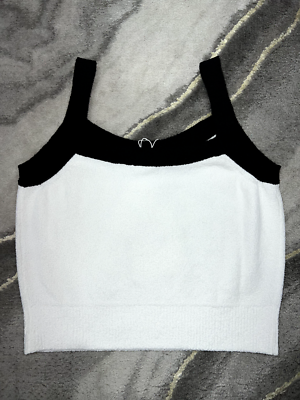 Chanel 23P White Black CC Logo Ribbed Hem Stretch Cotton Knit Top