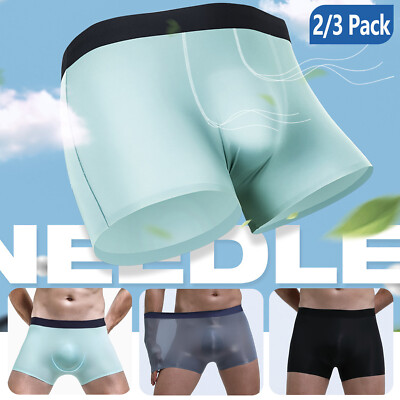 2/3 Pack Men Underwear Ice Silk Soft Boxer Briefs Comfortable Fit Boxers Shorts