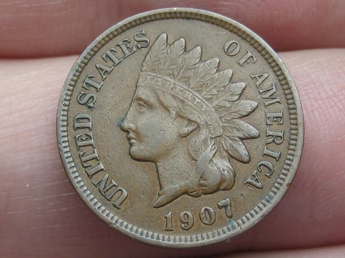 1907 Indian Head Cent Penny, XF Details, Chocolate Brown