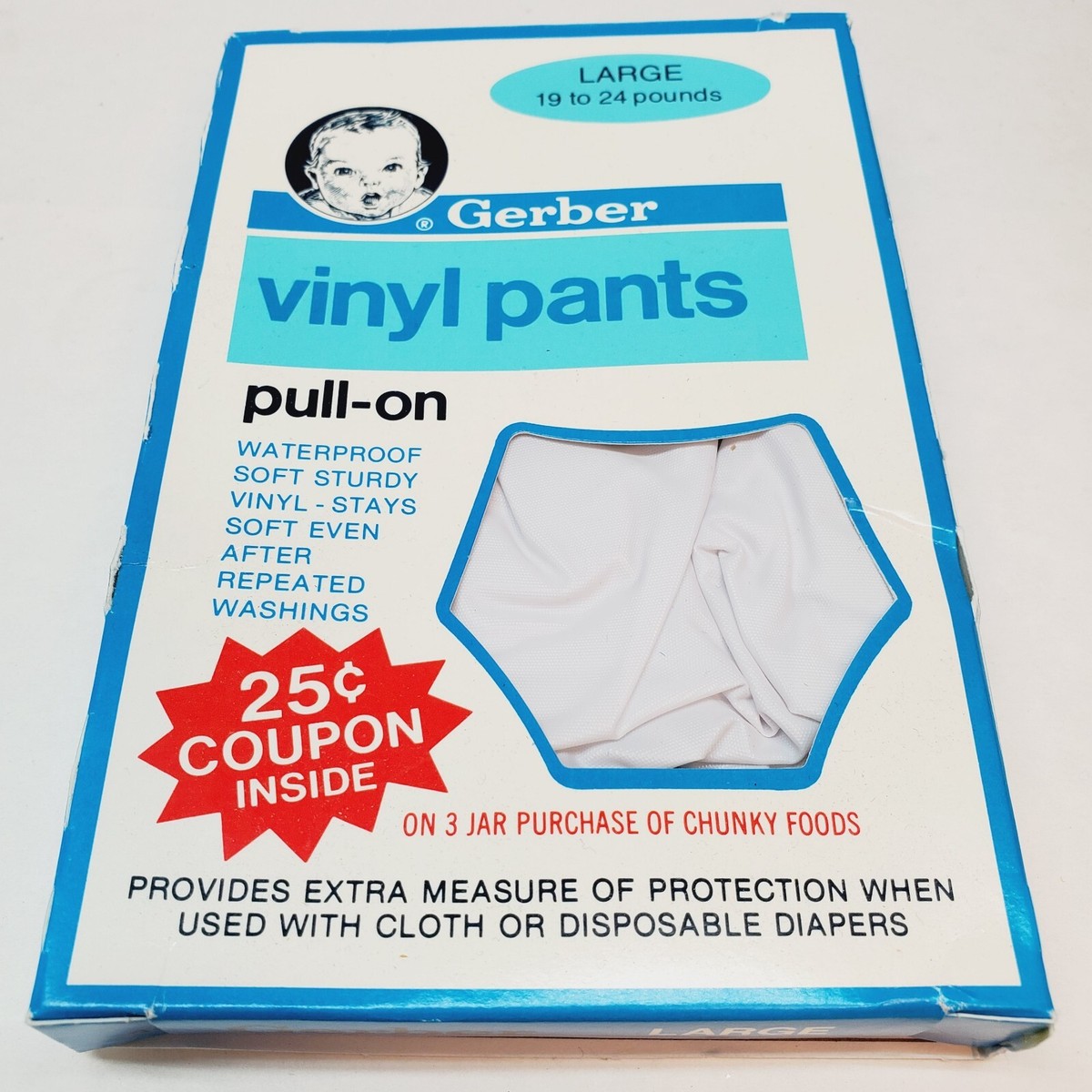 Vtg Gerber Vinyl Pants Pull-on Large 19-24 lbs 1987 New In Box