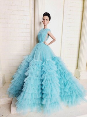 green emerald velvet dress White satin dress for barbie dolls with ostrich fur – The Doll Tailor main image 0