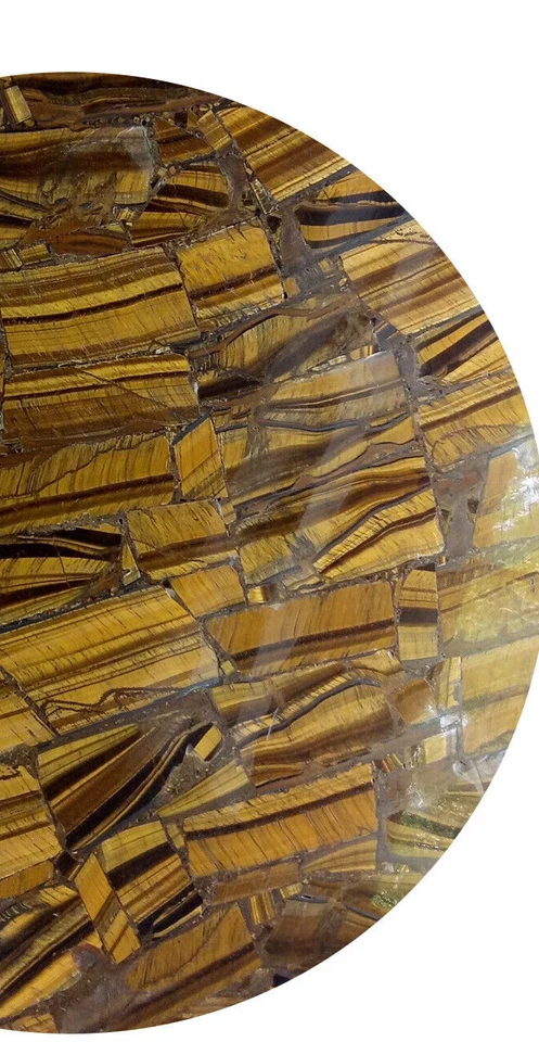 24" Natural Tiger Eye Stone Art Round Side Center Sofa Coffee & Cafeteria Tables - Image 3 of 4