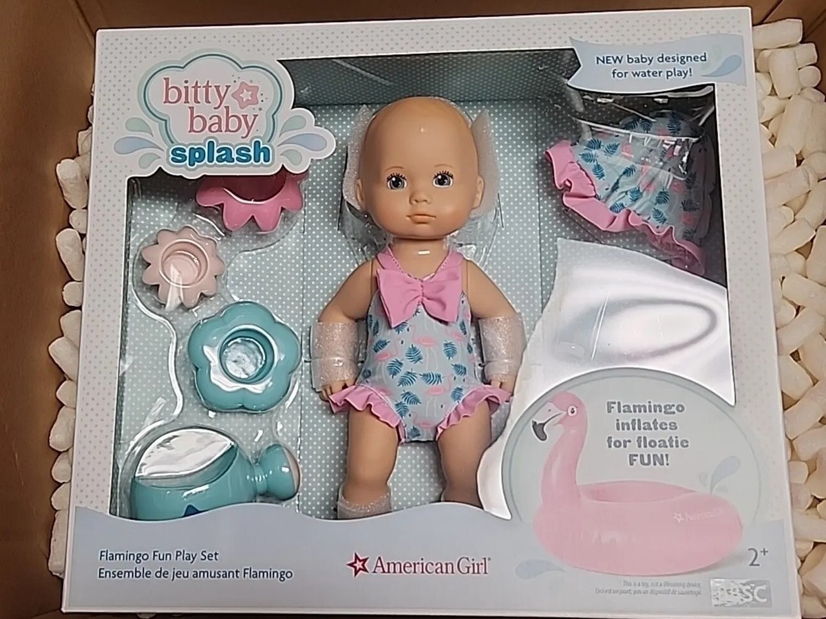 American Girl Bitty Baby Splash Flamingo Fun Play Set with Blonde hair Blue  Eyes