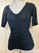 BURBERRY London Made In Italy  Blk V-Neck Stretch Top Size S