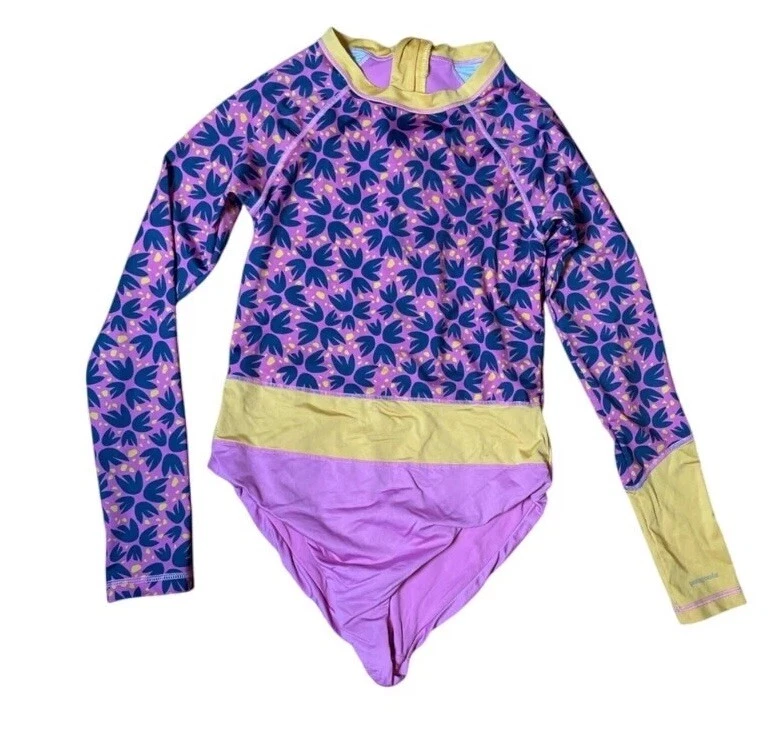 PATAGONIA Niñas Rosa Azul Una Pieza Floral TRAJE DE BAÑO RASHGUARD TALLA XL 14 Foto 2 de 3