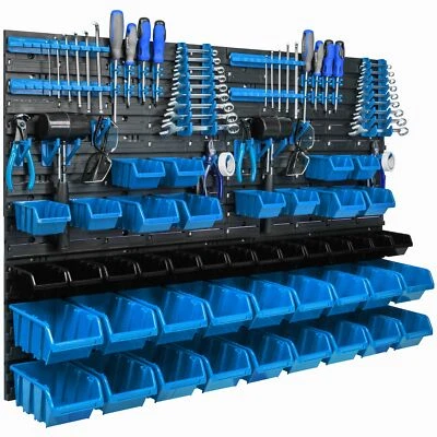 Ensemble de panneaux porte-outils 115 x 78 cm avec 44 pcs Boîte Bleue et Noire - Photo 1/4