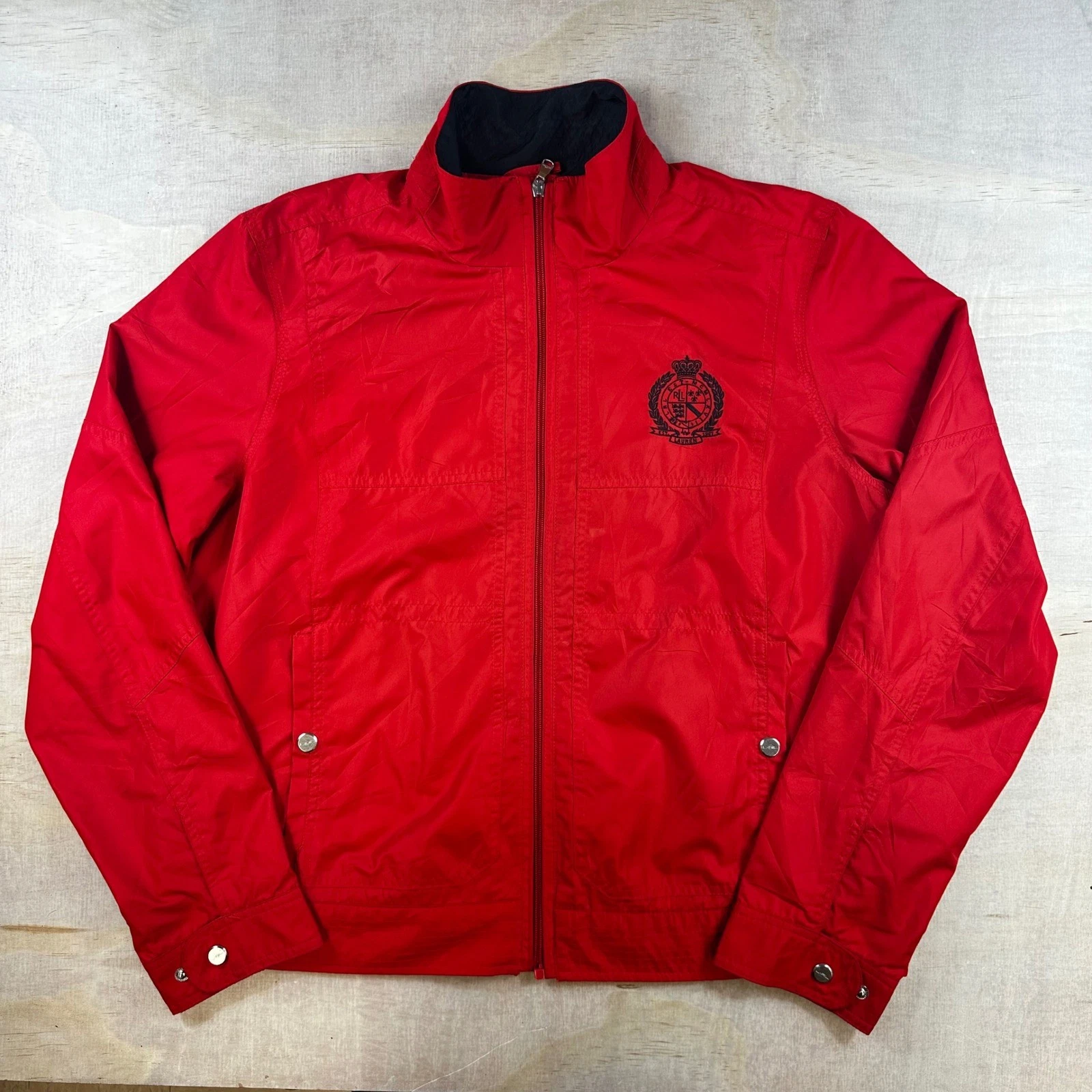 Lauren Ralph Lauren Active Red Windbreaker Jacket Crest Logo XL Full Zip Mens