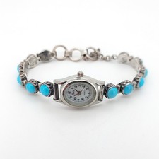 Nadia Silver Turquoise Watch Happy Piasso Navajo Native American Sterling Quartz