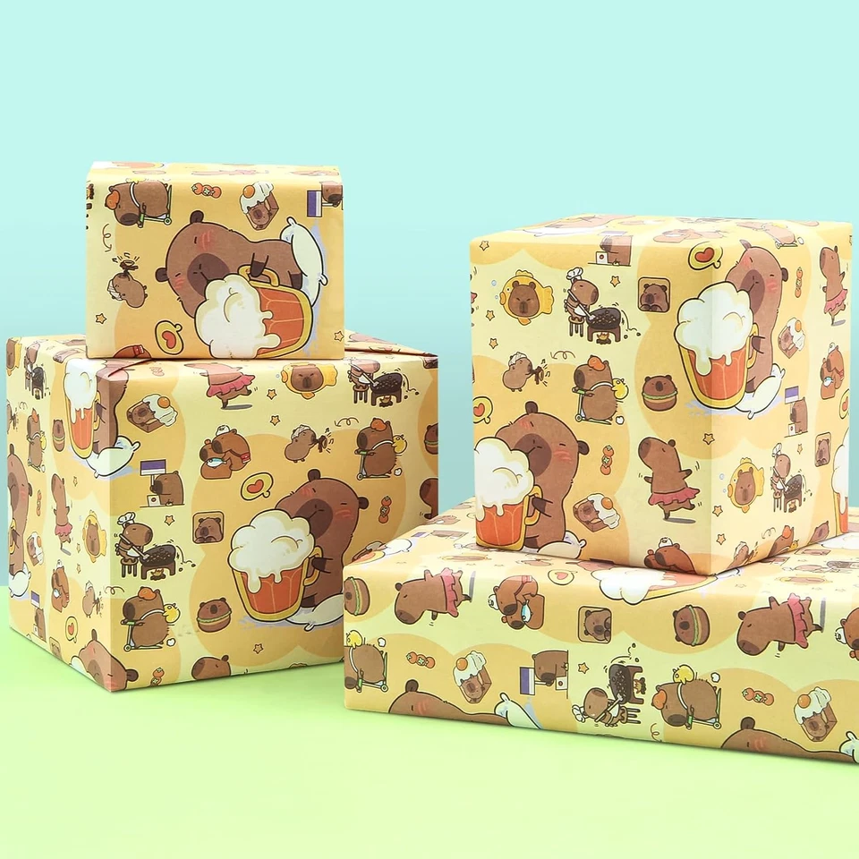 Capybara 儿童女孩男孩包装纸可爱 Capybaras 礼品包装纸 fo — 第 4/4 张图片