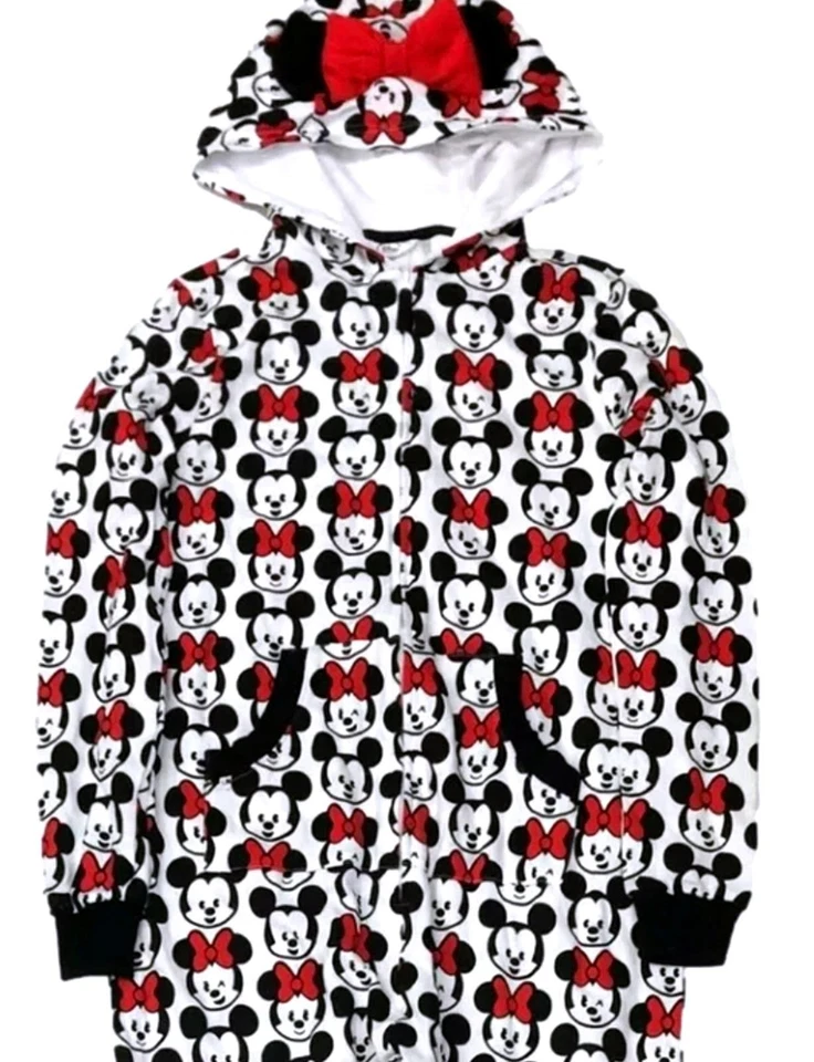 Disney Collection Mickey & Minnie Mouse Hooded One Piece Pajamas Girls Size XS - Image 2 of 4