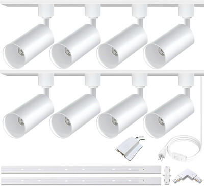 GU10 LED Track Lighting Kit with 8 Spotlights & 2 H Rails, Bulbs Not Included