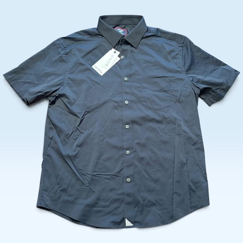 UNTUCKit Shirt Mens Medium Black Gironde SS Stretch Short Sleeve Button Front