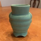 Vintage 1950’s Bauer Pottery 4” Tall Cal-Art “Robot” Midget Vase Matte Green