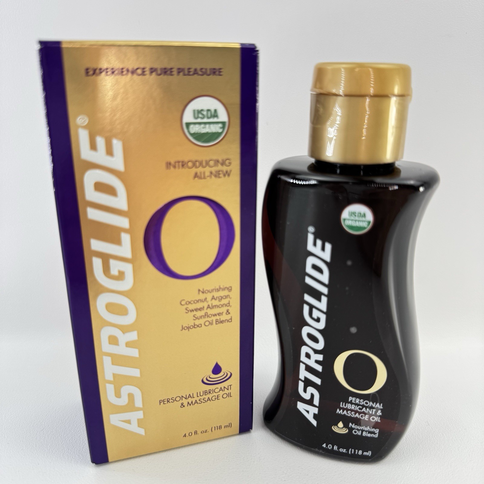 NOS Astroglide O Sensual Massage Oil Lube 4 OZ Organic Essential Hydrating HTF