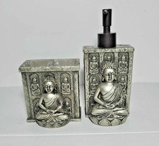 Buddha Soap Dispenser  Toothbrush Holder Set  Zen Resin Bathroom Decor Set