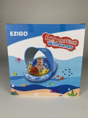 EZIGO Baby Pool Float with Canopy 3-36 Months ZQ01 Blue Swimming Ring NEW IN BOX