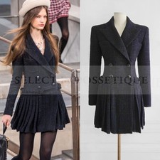 *FR38 W/TAG* CHANEL 20P BLACK&NAVY PLEATED DRESS COAT