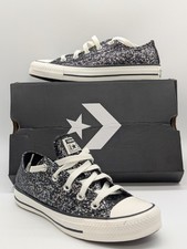 Womens Size 6 Converse Chuck Taylor All Star Ox Glitter Sneaker Black Silver New