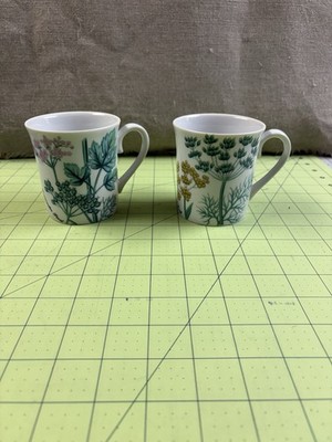 Two Horchow Collection Mugs, Floral Motif,  Coriander Seed  &  Fennel Seed , VGC