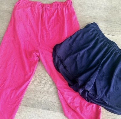 Bright Pink Active Capri Leggings with Navy Athletic Shorts Womens Bundle