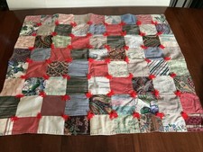 Vtg Handmade Patchwork Hand Tied Lap Throw Crib Blanket Quilt 38 x 33