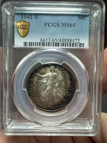 1941-S Walking  Liberty Silver Half Dollar PCGS MS65 INSANE DOUBLE TONER TONED