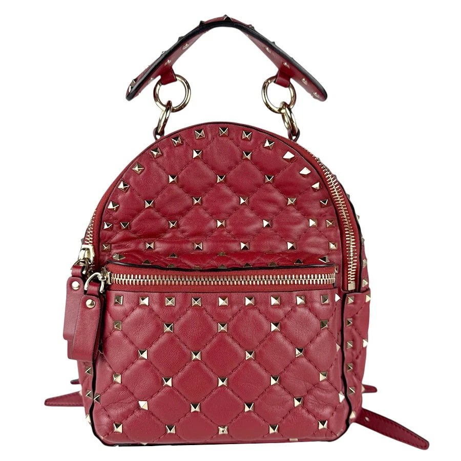 Valentino — Auth Valentino Garavani Rockstud Backpack Red/Gold Leather/Metal - z9017