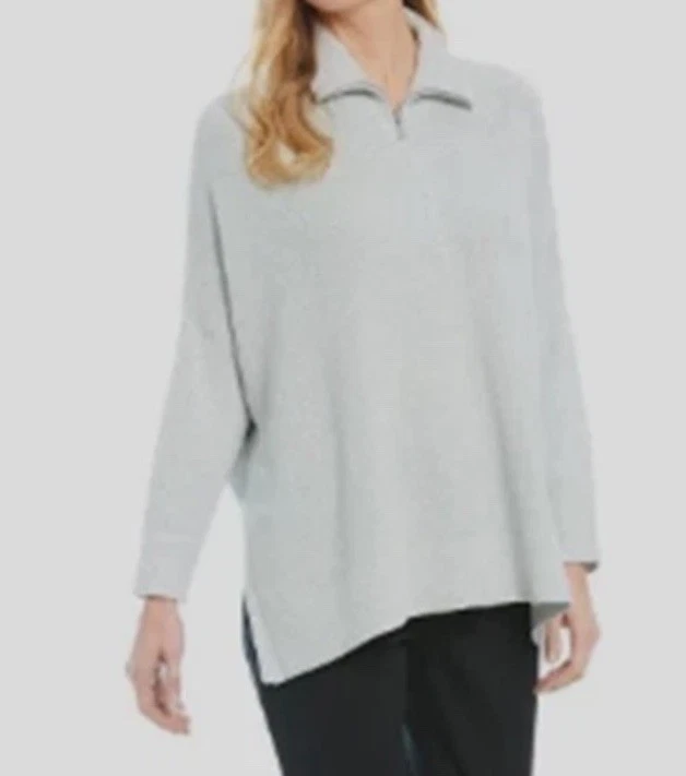 Tommy Bahama Sweater Womens S/M Gray Shimmer Bonita Poncho 1/4 Zip