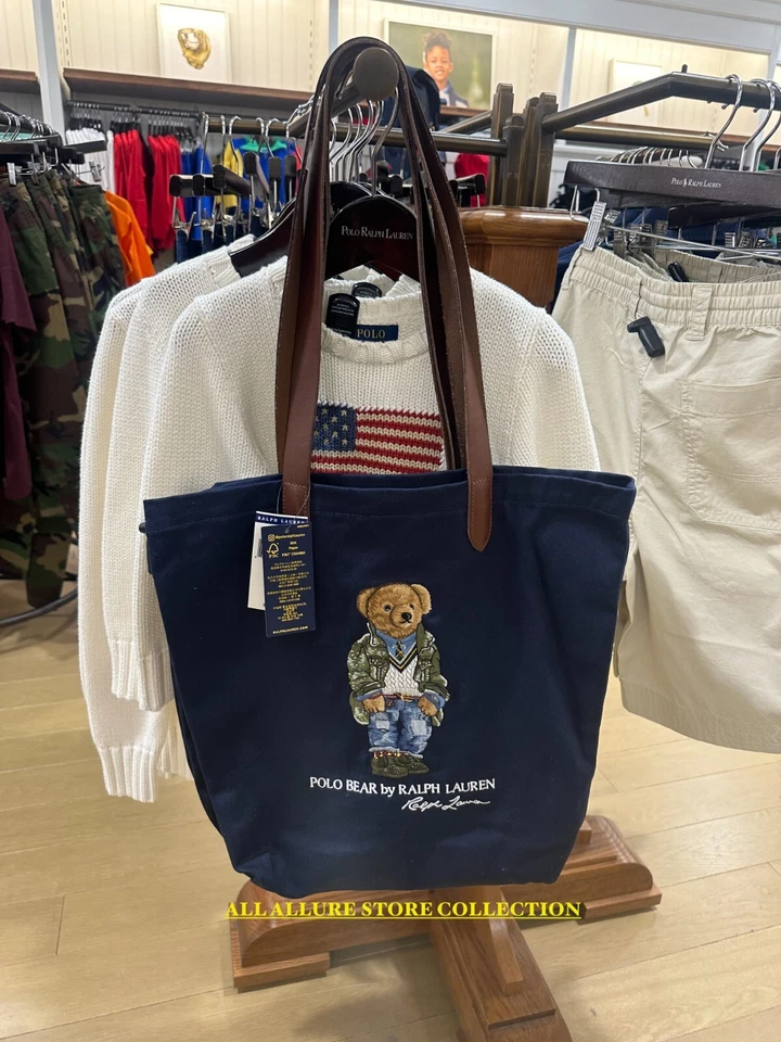 NWT Polo Ralph Lauren Navy Cotton Twill Embroidered FIELD JACKET BEAR Tote Bag - Image 4 of 4