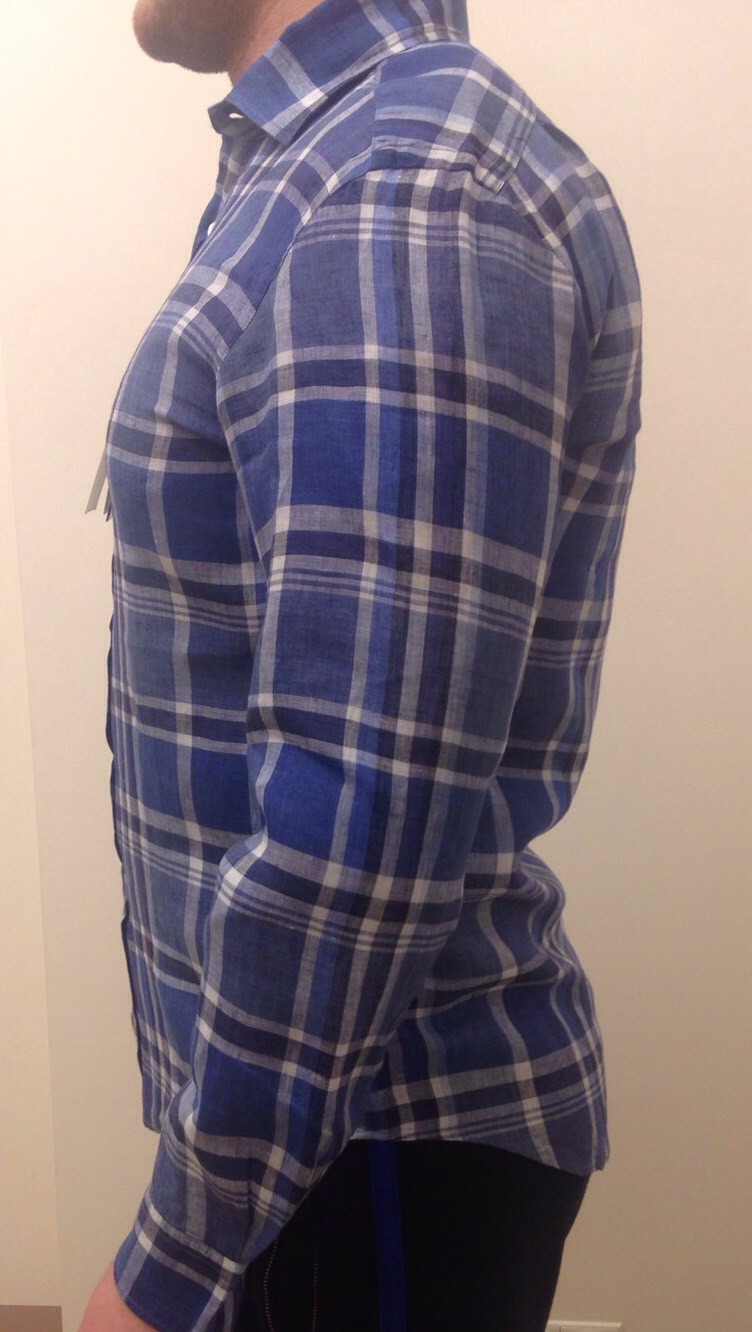Man Ralph Lauren Blue Checked Linen Shirt Purple Label Collection Sz M RRP £350