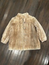 Beige Blond Fur With Leather Button Down Coat