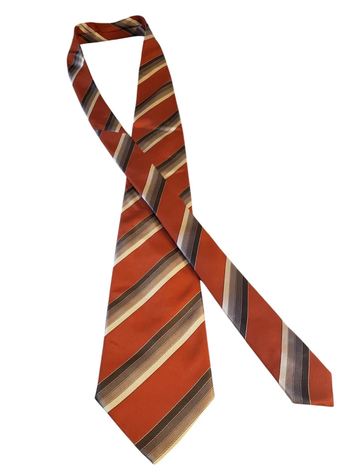 Corbata de diseñador Giorgio Armani para hombre de lujo italiana seda naranja gris crema a rayas Foto 4 de 4