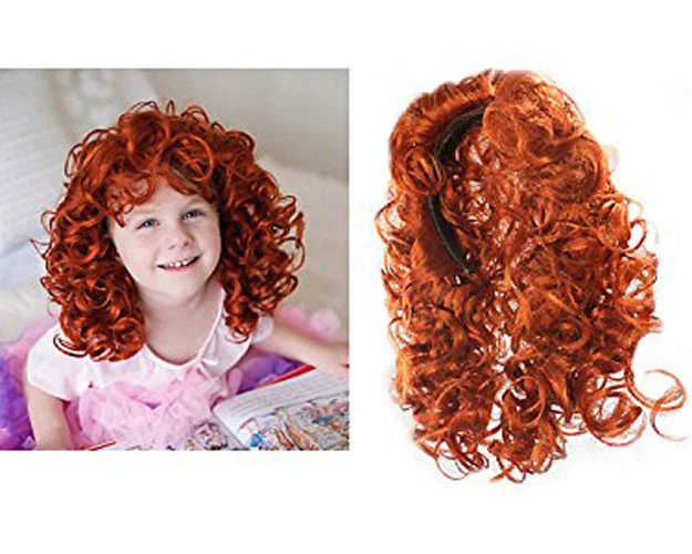 New Children s Redhead Red Auburn Curly hair Headband Long Costume Wig
