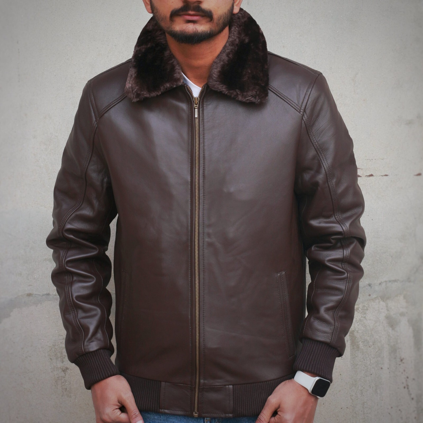 Leather biker jacket with motorskyel style for men and women