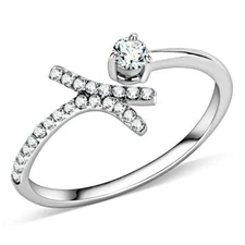 DA145 - High polished (no plating) Stainless Steel Ring with AAA Grade CZ  in