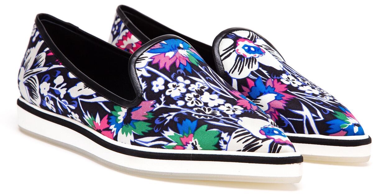 Nicholas Kirkwood Black White Pink Floral Slip-On Sneakers Flats