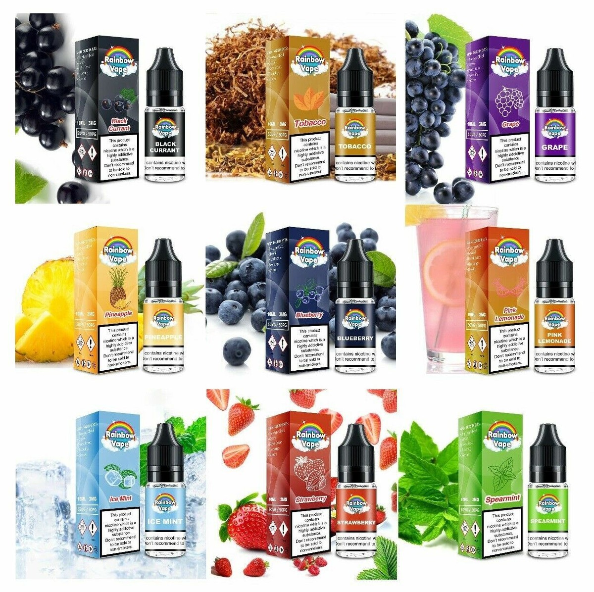 RAINBOW VAPE E LIQUID (0, 3, 6,11,18mg) 10ml JUICE ECIG REFILL VAPE NICOTINE 