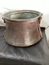 19 C Large Antique Primitive Copper Apple Butter Cauldron Kettle 19" D 12" H