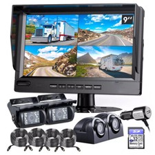 9" QUAD MONITOR SPLIT SCREEN REVERSE BACKUP CAMERA REAR VIEW FOR RV TRUCK CAR