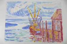 Wilhelm Klußmann Aquarell 1993 sig. Fedderwardersiel  48x65cm N-1234